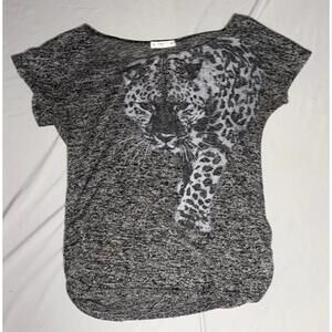 Agenda XL Gray Short Sleeve Top with Leopard Print Design Y2K